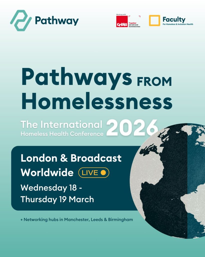 Poster for the conference Pathways for Homelessness, with text about time and location